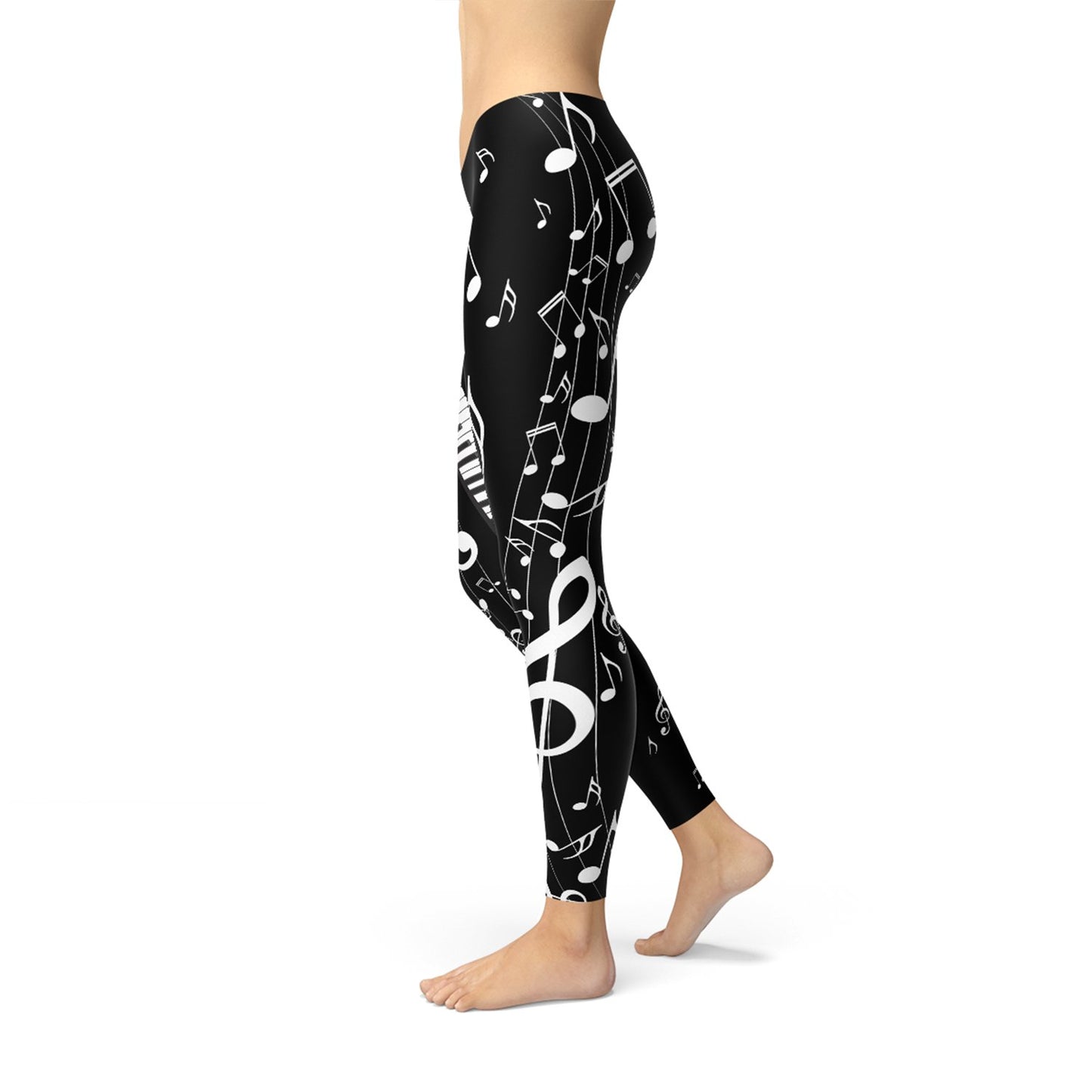 Womens Piano Notes Black Leggings - Anna's Shop