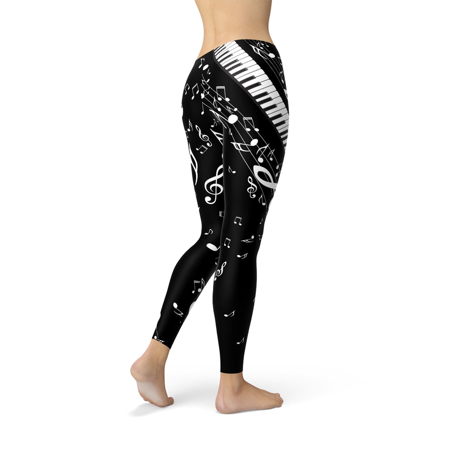 Womens Piano Notes Black Leggings - Anna's Shop