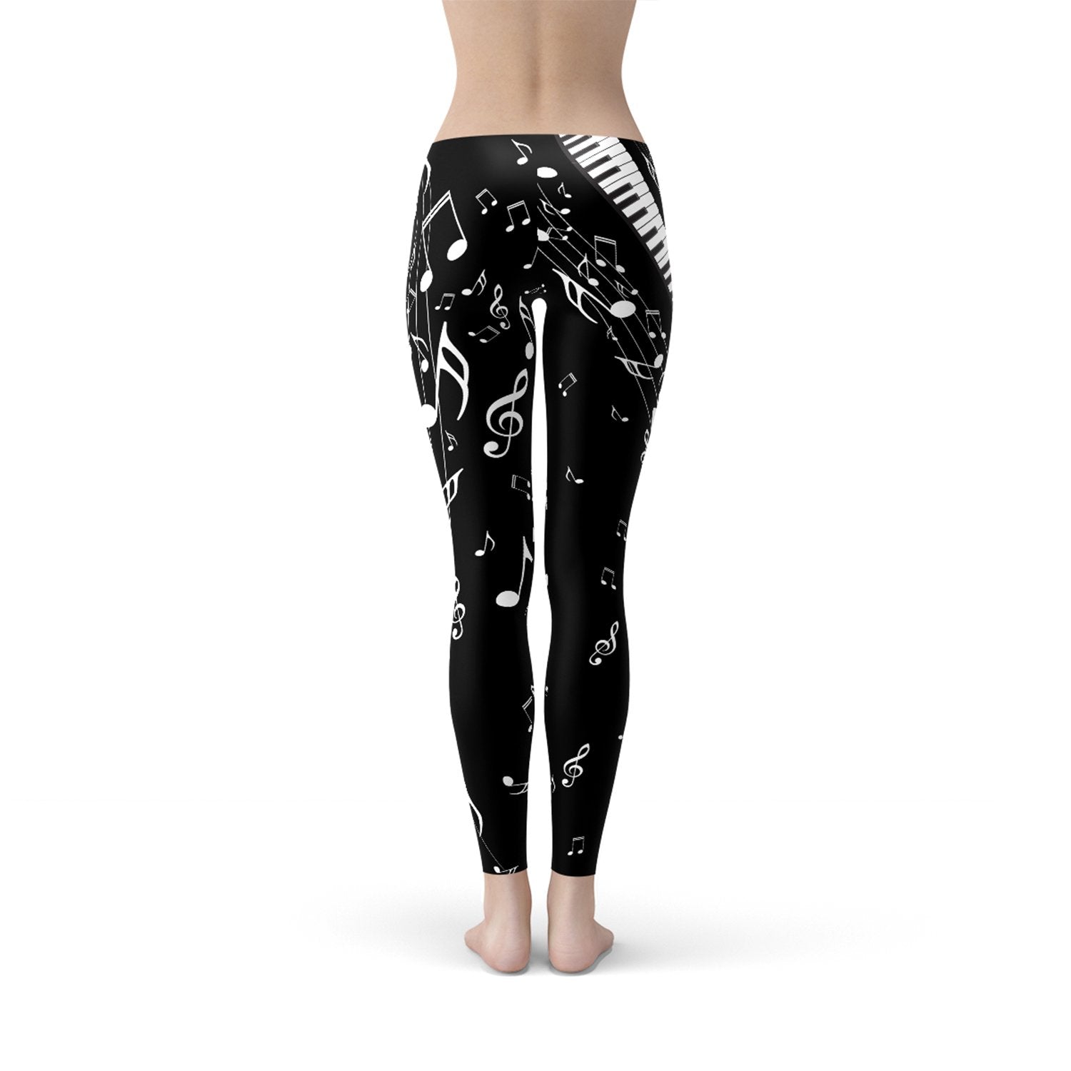 Womens Piano Notes Black Leggings - Anna's Shop