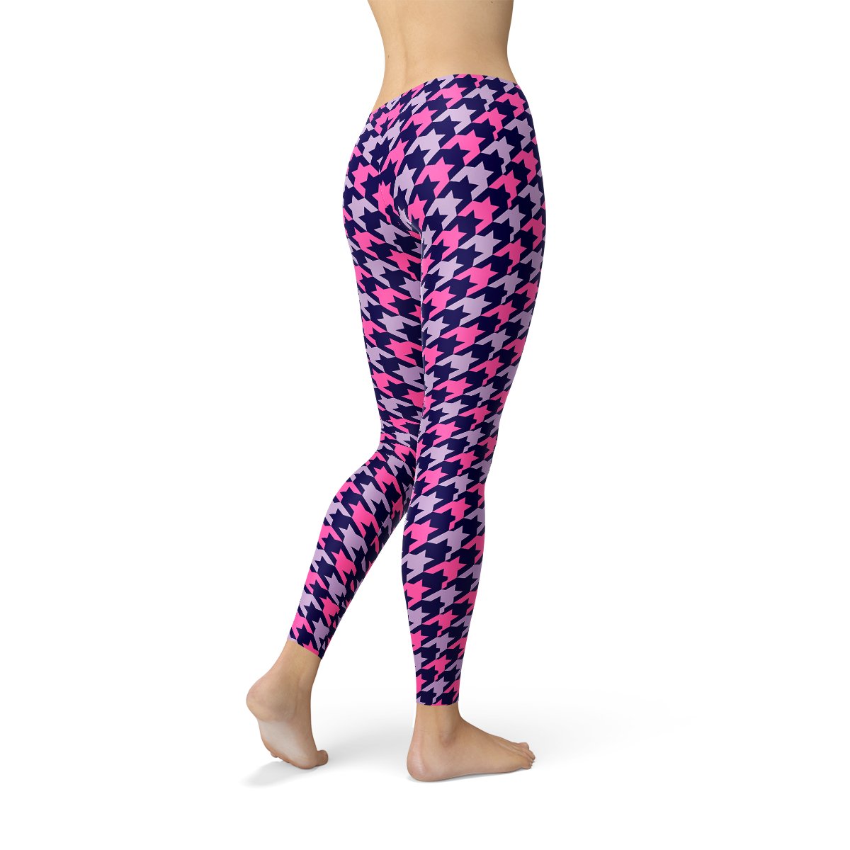 Womens Pink Purple Houndstooth Leggings - Anna's Shop