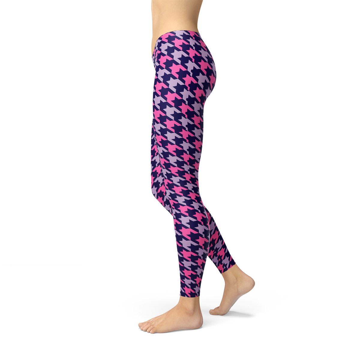 Womens Pink Purple Houndstooth Leggings - Anna's Shop