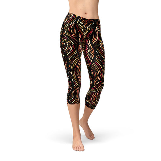 Womens Polka Dots Aboriginal Artwork Capri (V2) - Anna's Shop