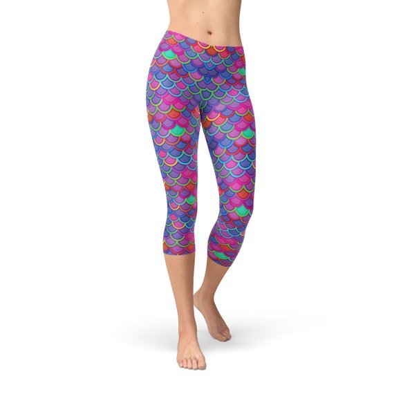 Womens Purple Pink Mermaid Capri Leggings - Anna's Shop