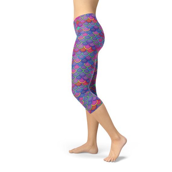 Womens Purple Pink Mermaid Capri Leggings - Anna's Shop