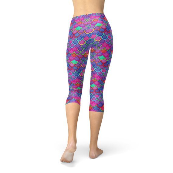 Womens Purple Pink Mermaid Capri Leggings - Anna's Shop