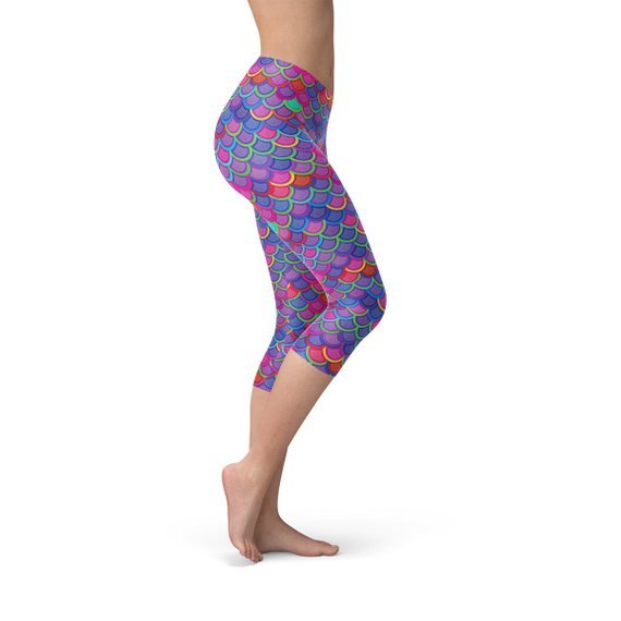 Womens Purple Pink Mermaid Capri Leggings - Anna's Shop