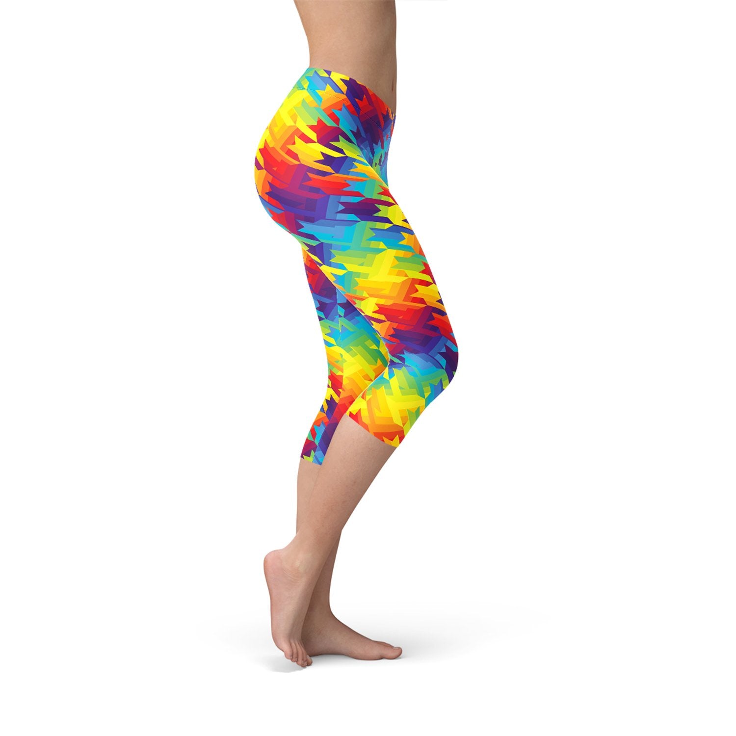 Womens Rainbow Houndstooth Capri Leggings - Anna's Shop