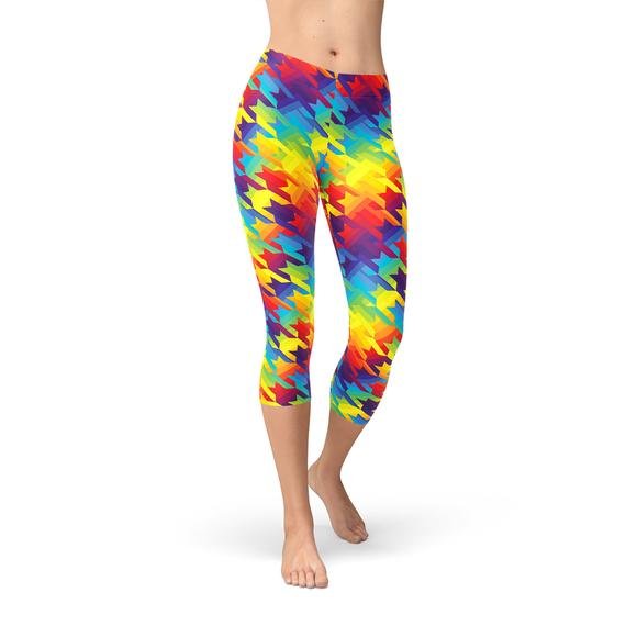 Womens Rainbow Houndstooth Capri Leggings - Anna's Shop