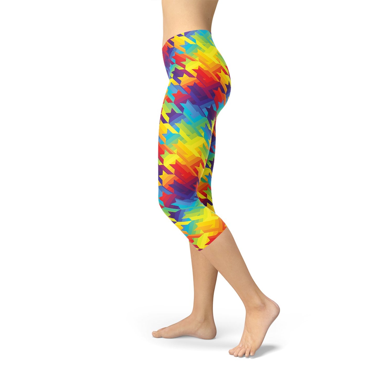 Womens Rainbow Houndstooth Capri Leggings - Anna's Shop