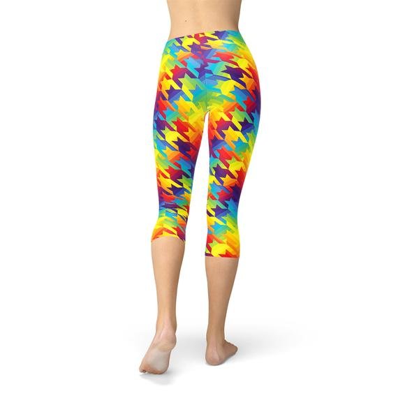 Womens Rainbow Houndstooth Capri Leggings - Anna's Shop