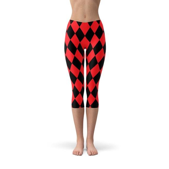 Womens Red and Black Jester Capri Leggings - Anna's Shop