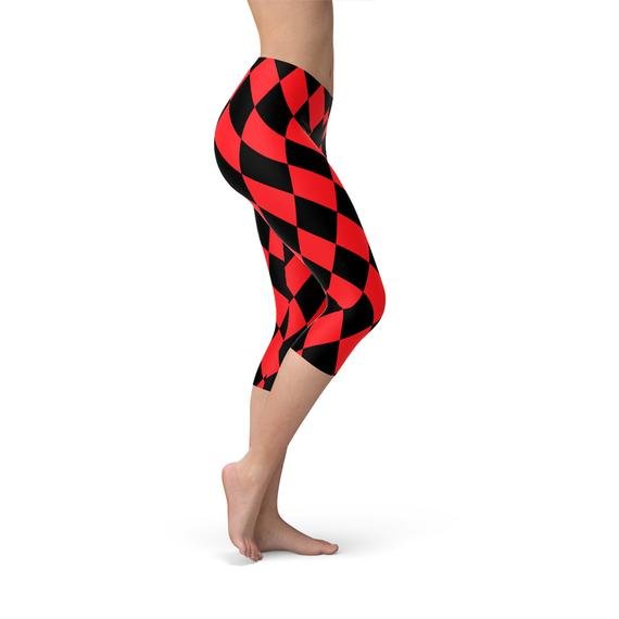 Womens Red and Black Jester Capri Leggings - Anna's Shop