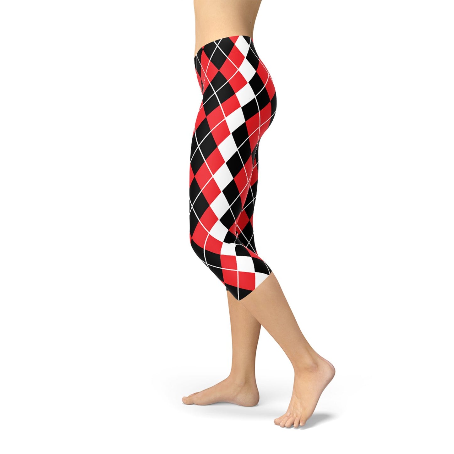 Womens Red Argyle Capri Leggings - Harley Quinn - Anna's Shop