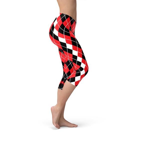 Womens Red Argyle Capri Leggings - Harley Quinn - Anna's Shop