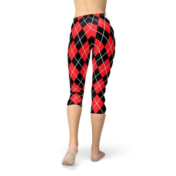 Womens Red Argyle Capri Leggings - Harley Quinn - Anna's Shop