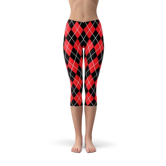 Womens Red Argyle Capri Leggings - Harley Quinn - Anna's Shop