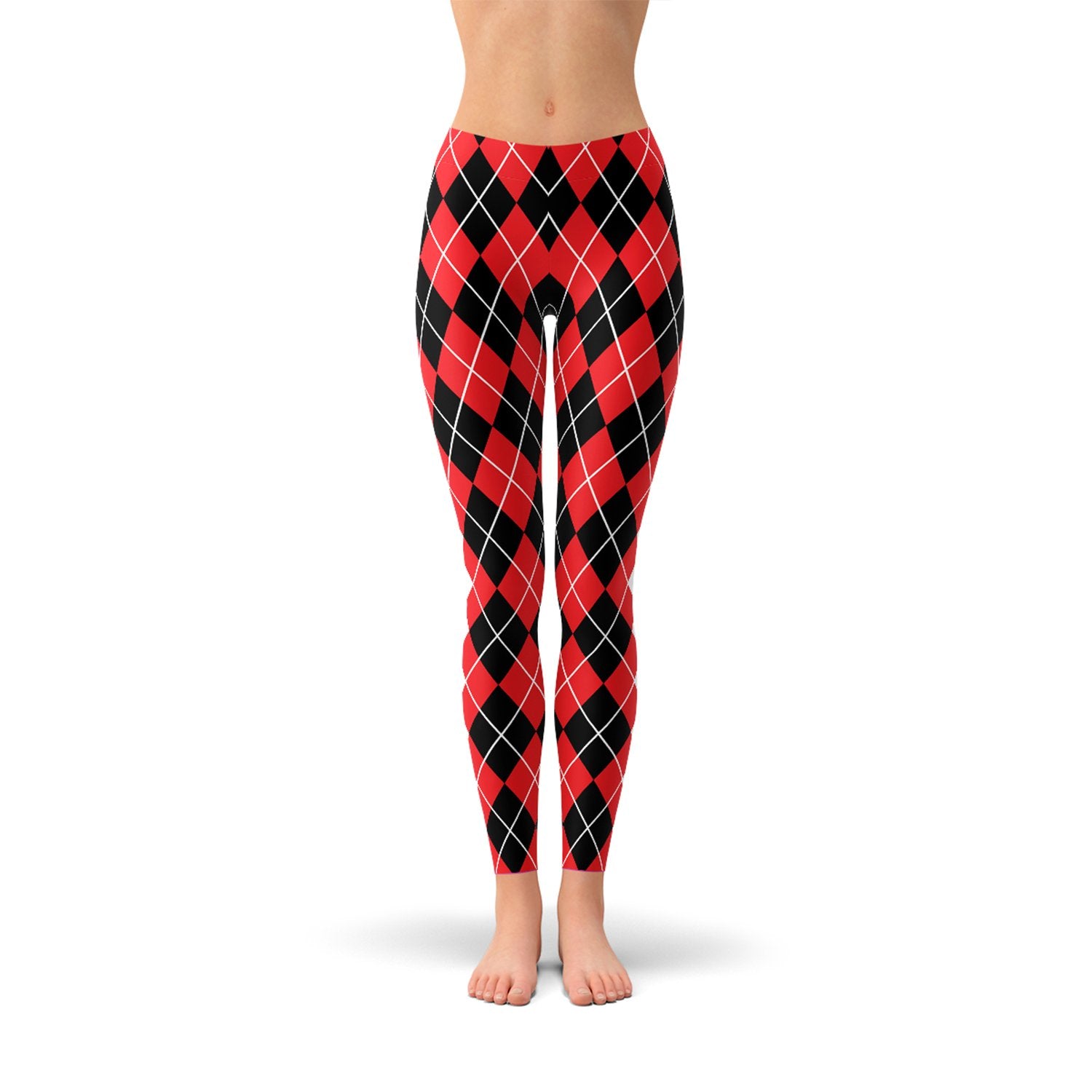 Womens Red Argyle Leggings - Harley Quinn Inspired - Anna's Shop