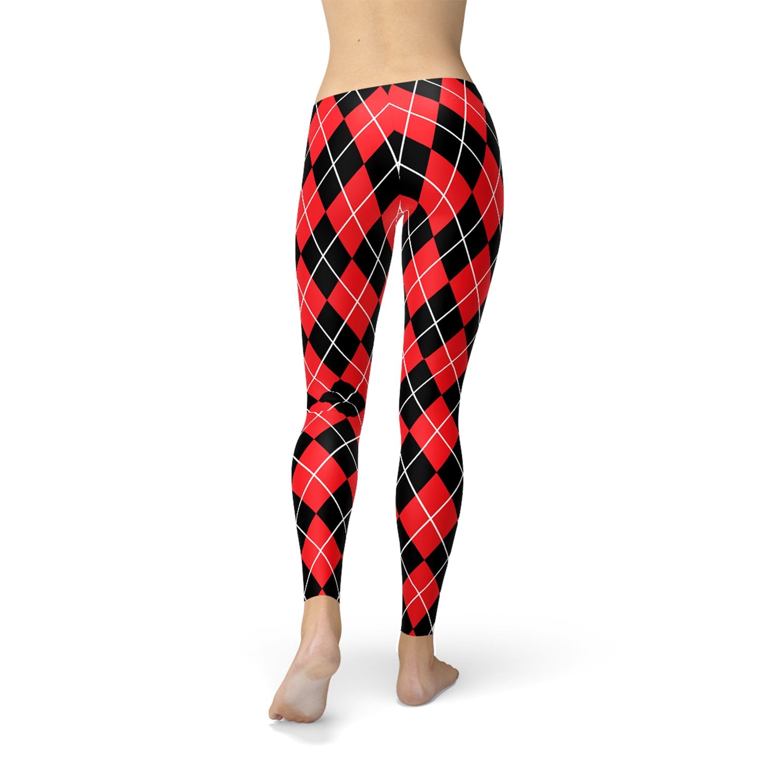 Womens Red Argyle Leggings - Harley Quinn Inspired - Anna's Shop