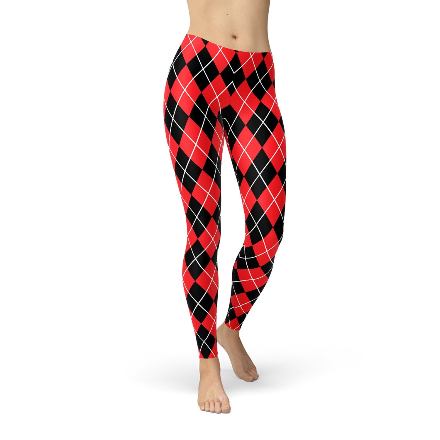 Womens Red Argyle Leggings - Harley Quinn Inspired - Anna's Shop