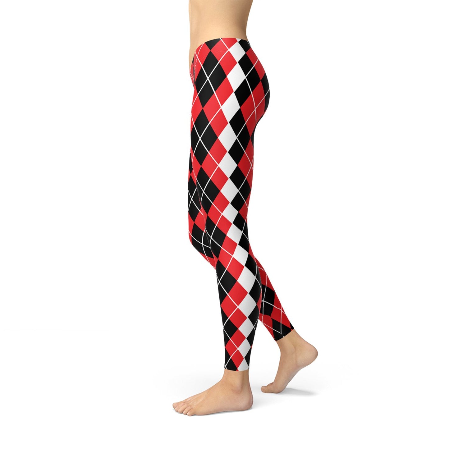 Womens Red Argyle Leggings - Harley Quinn Inspired - Anna's Shop