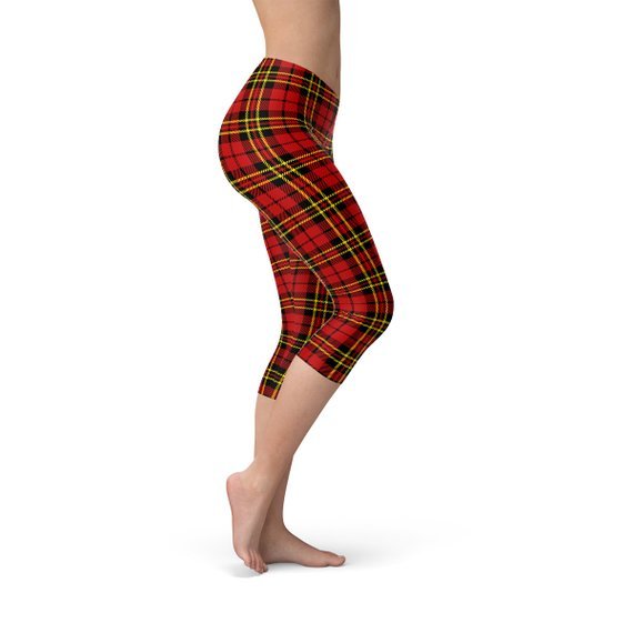 Womens Red Plaid Tartan Capri Leggings - Anna's Shop