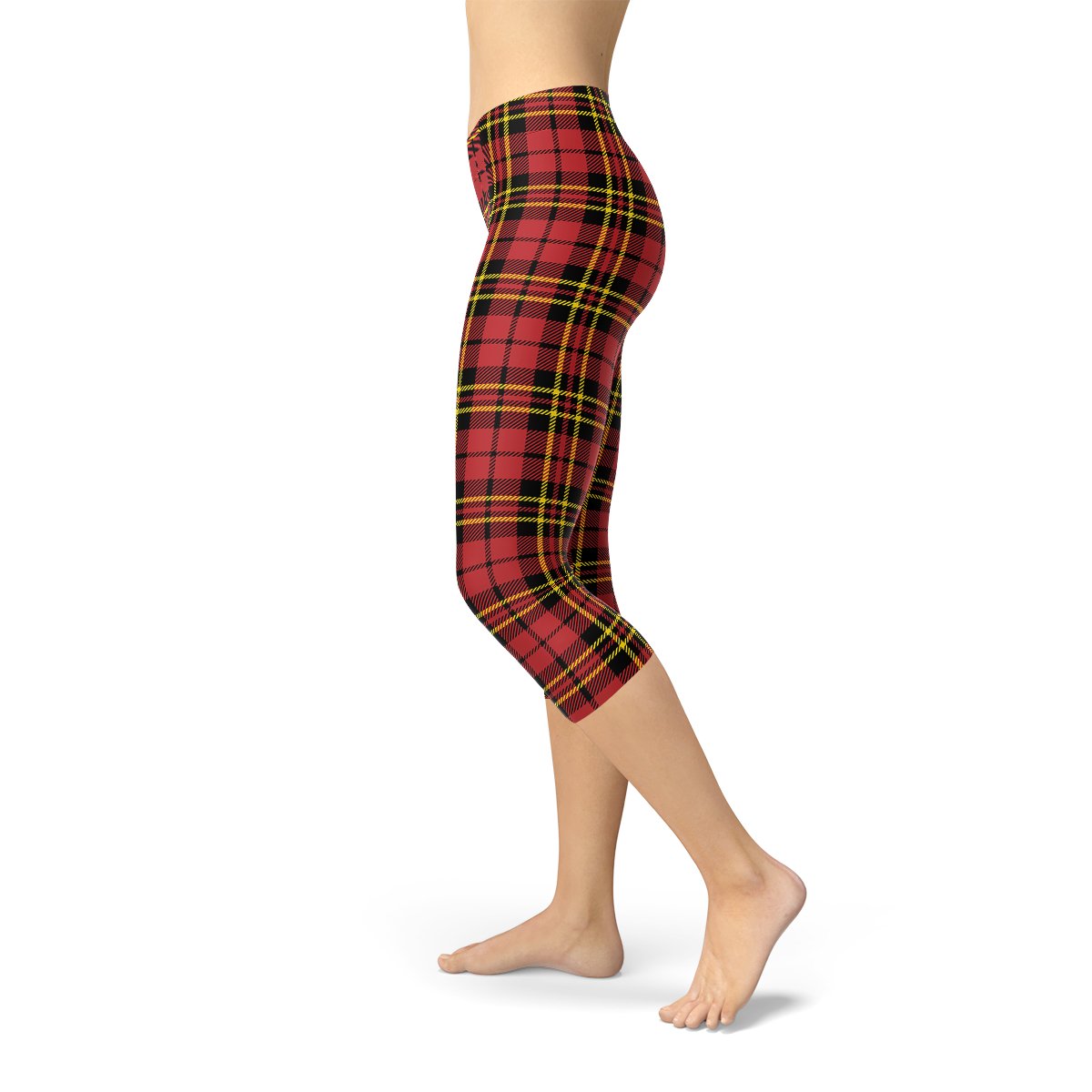 Womens Red Plaid Tartan Capri Leggings - Anna's Shop