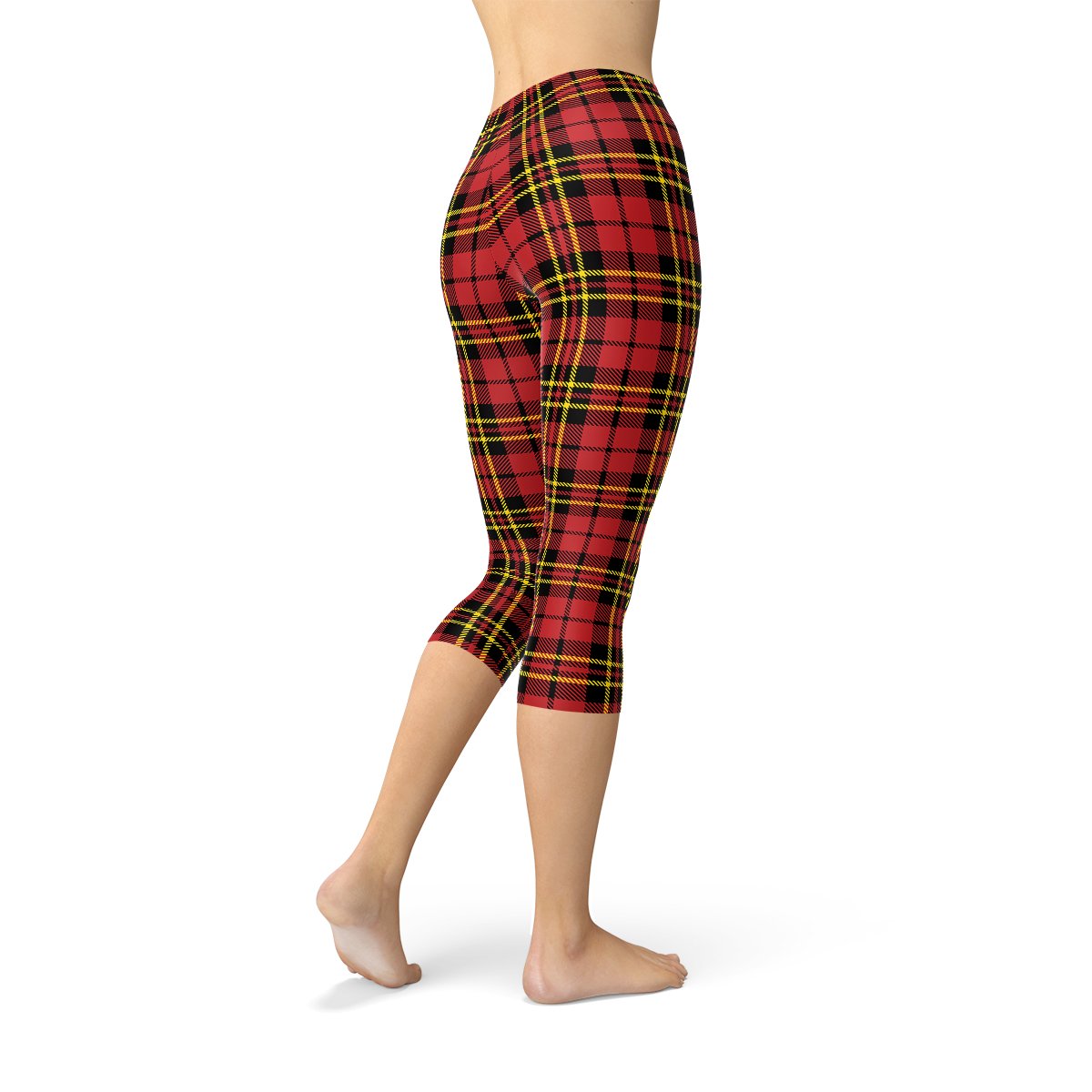 Womens Red Plaid Tartan Capri Leggings - Anna's Shop