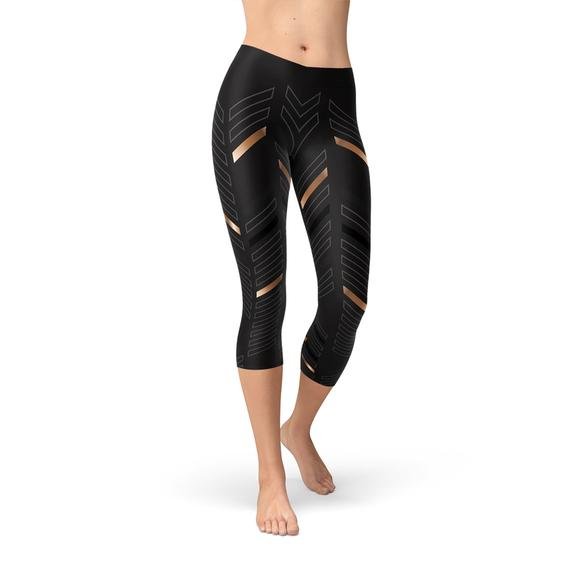 Womens Sports Stripes Black Capri Leggings - Anna's Shop