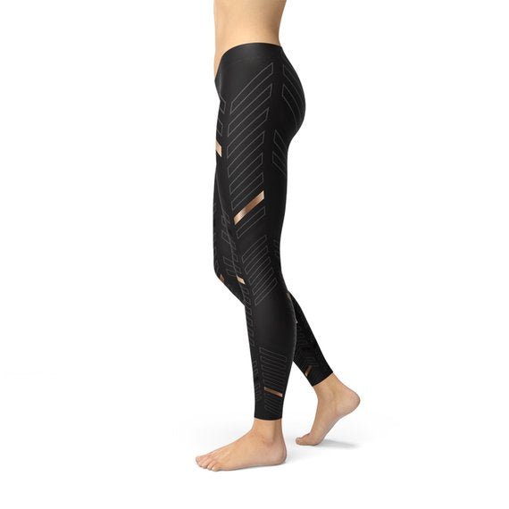 Womens Sports Stripes Black Leggings - Anna's Shop