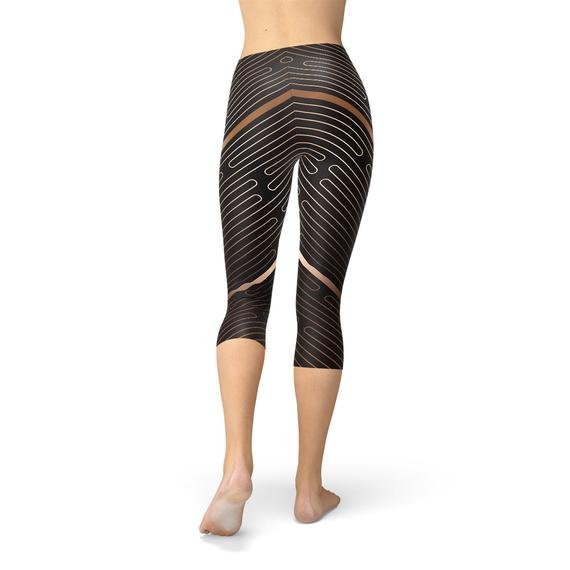 Womens Striped Lines Sports Brown Capri Leggings - Anna's Shop