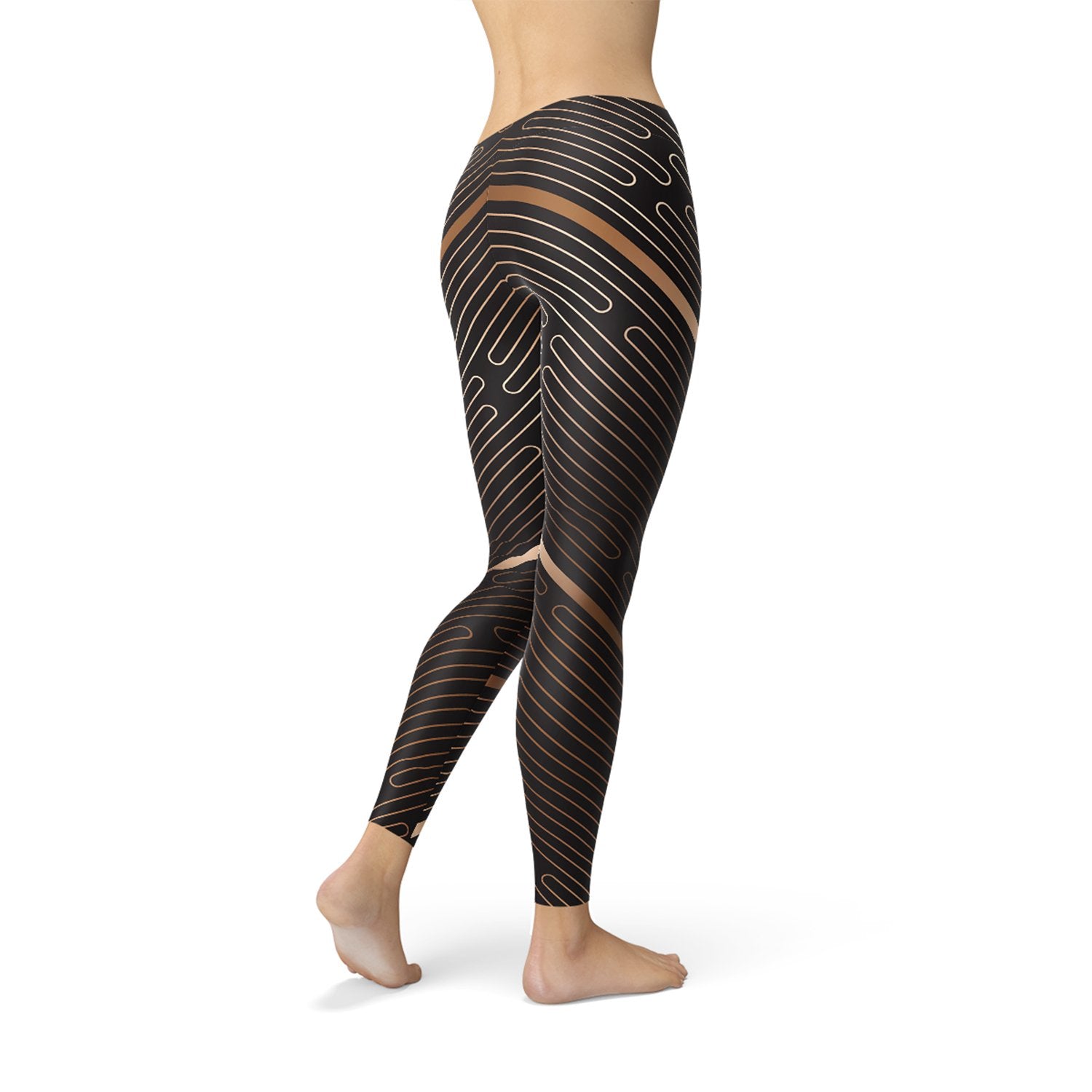 Womens Striped Lines Sports Brown Leggings - Anna's Shop