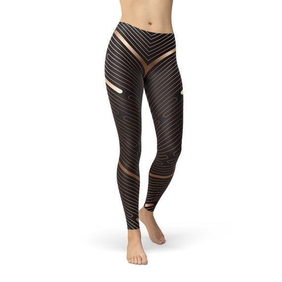 Womens Striped Lines Sports Brown Leggings - Anna's Shop