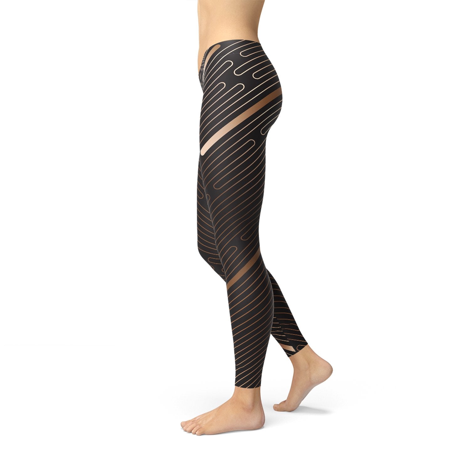 Womens Striped Lines Sports Brown Leggings - Anna's Shop