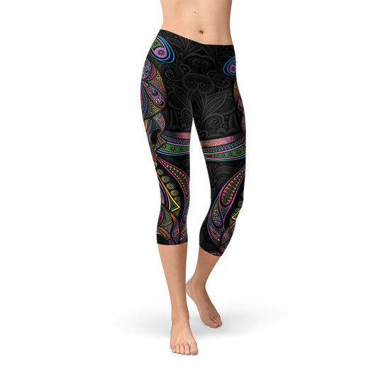 Womens Sugar Skull Capri Leggings - Anna's Shop