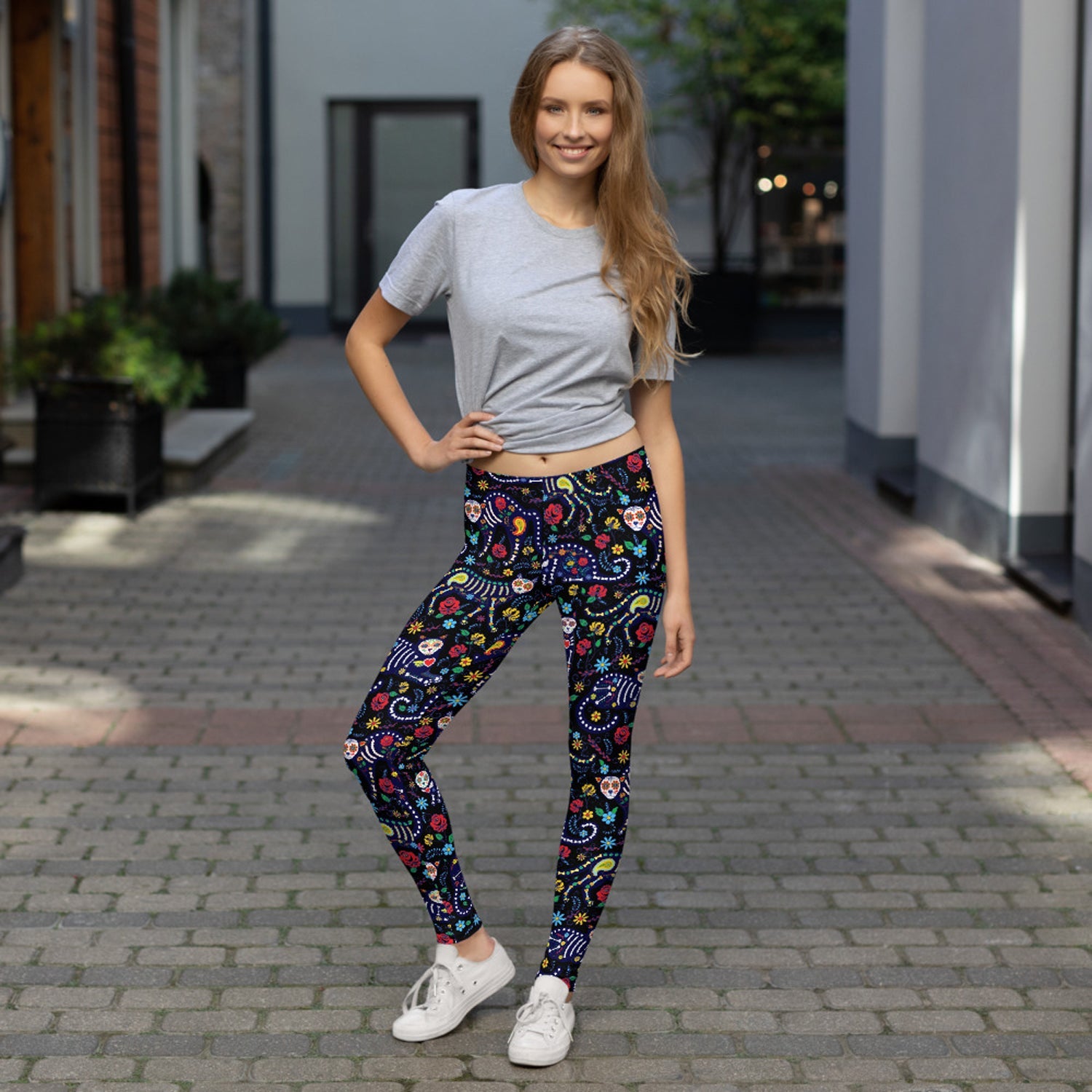 Womens Sugar Skull Cat Leggings - Anna's Shop