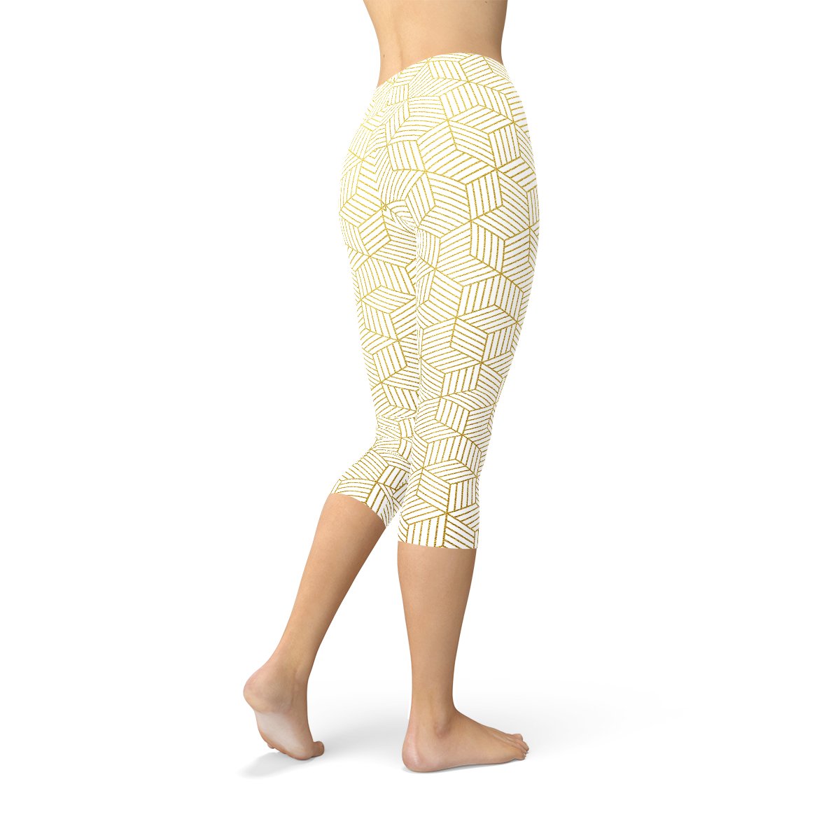 Womens White Capri Leggings w/ Geometric Cubes - Anna's Shop