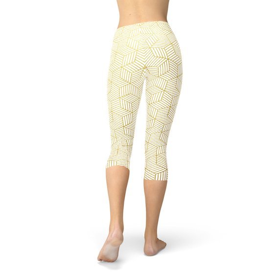 Womens White Capri Leggings w/ Geometric Cubes - Anna's Shop