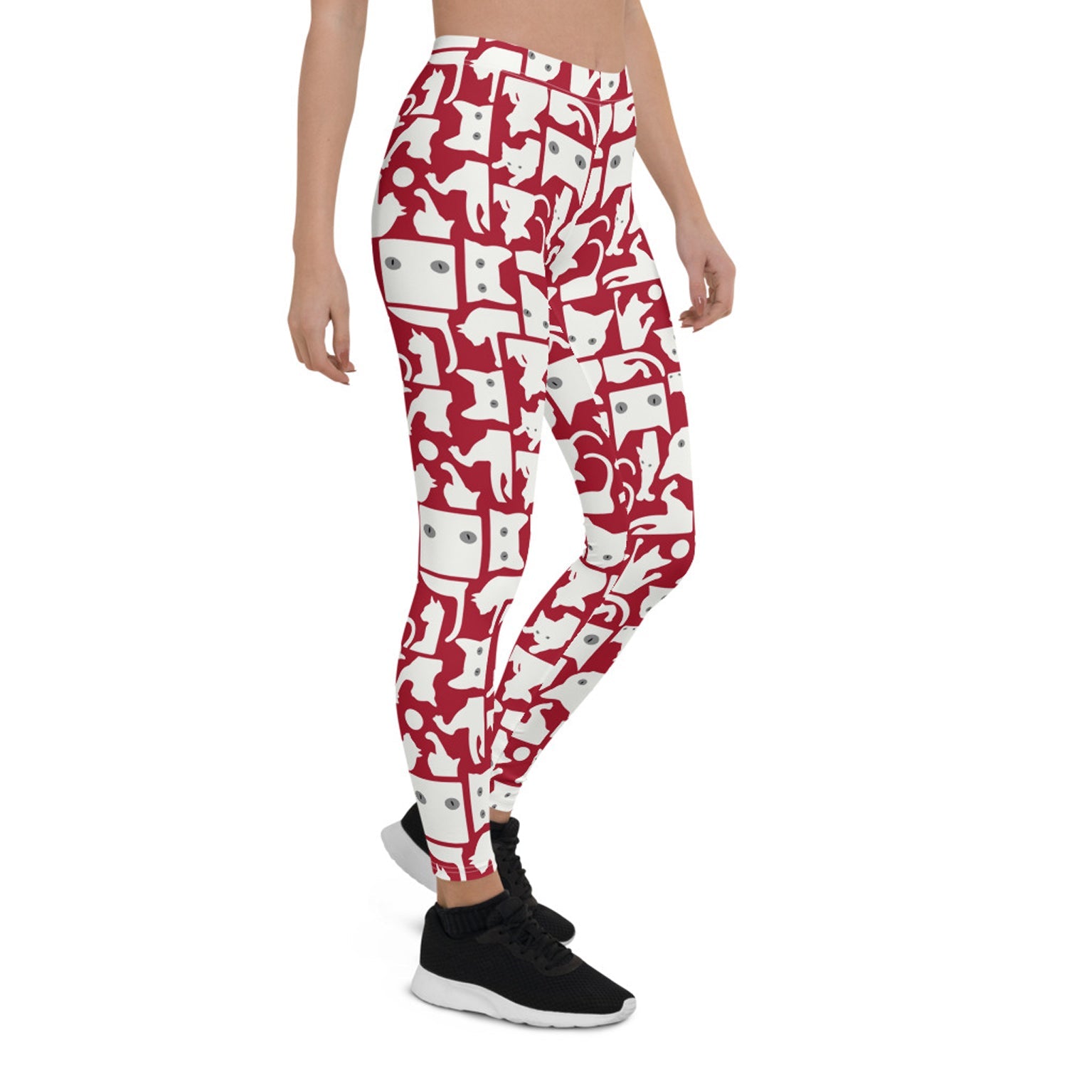 Womens White Cat Silhouette on Red Leggings - Anna's Shop