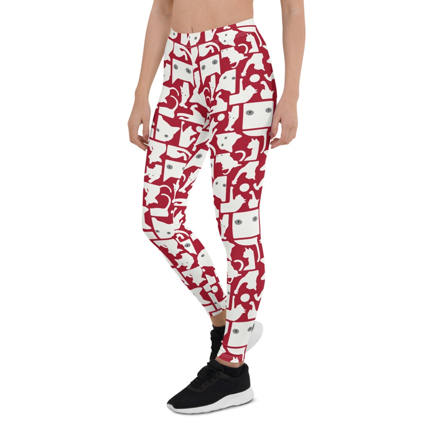 Womens White Cat Silhouette on Red Leggings - Anna's Shop