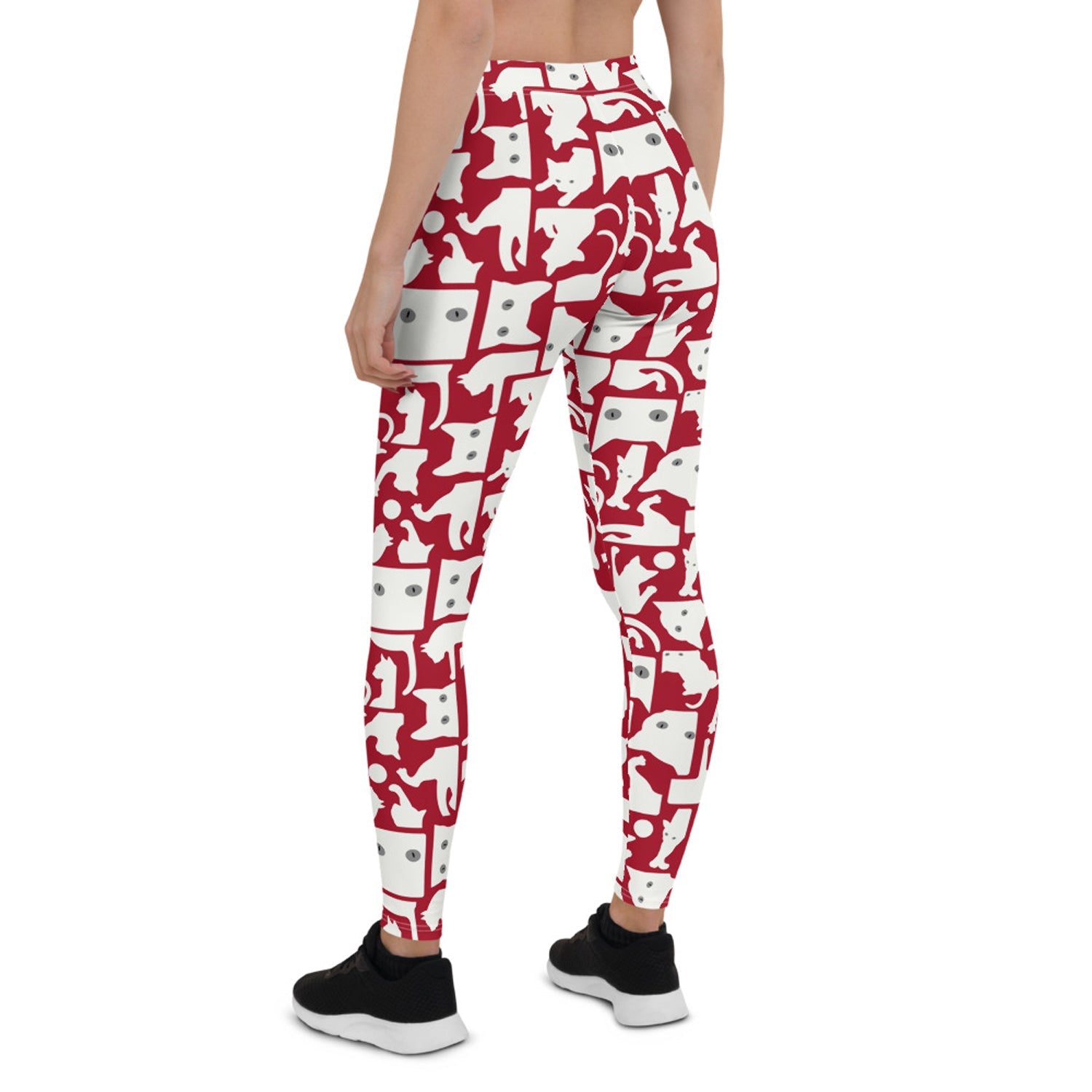 Womens White Cat Silhouette on Red Leggings - Anna's Shop