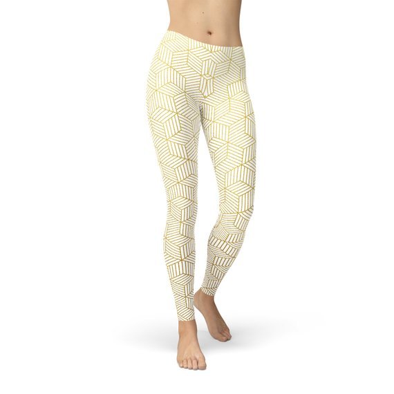 Womens White Leggings w/ Geometric Cubes - Anna's Shop