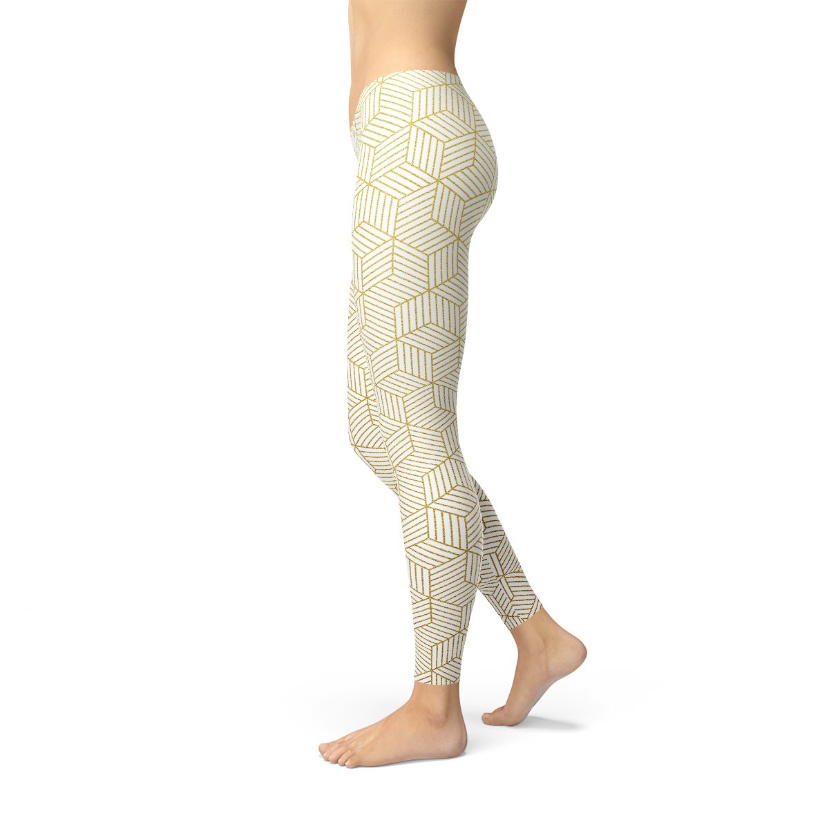 Womens White Leggings w/ Geometric Cubes - Anna's Shop