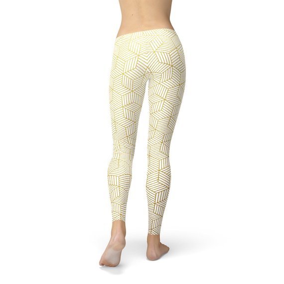 Womens White Leggings w/ Geometric Cubes - Anna's Shop