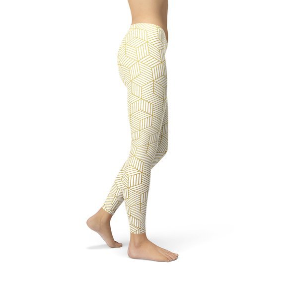 Womens White Leggings w/ Geometric Cubes - Anna's Shop