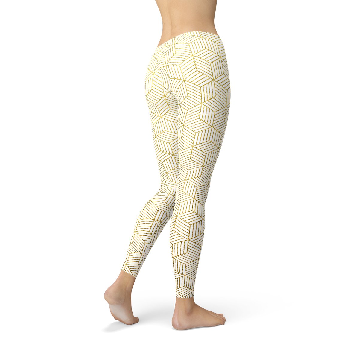 Womens White Leggings w/ Geometric Cubes - Anna's Shop