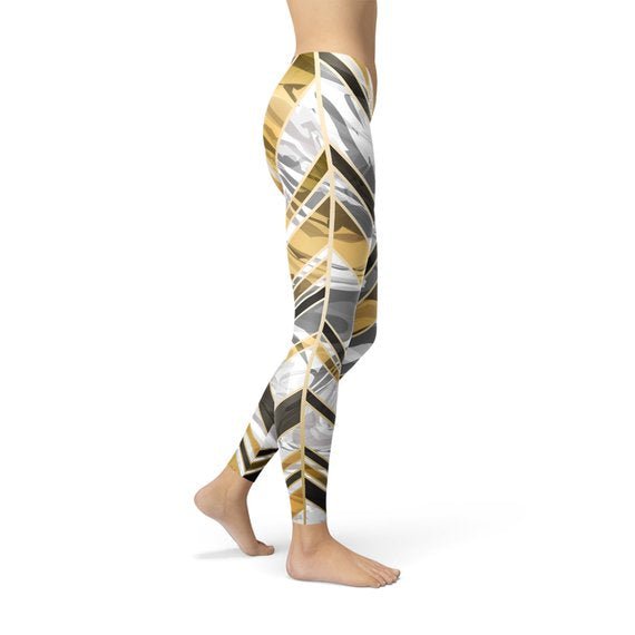 Womens White Marble w/ Black Gold Lines Leggings - Anna's Shop