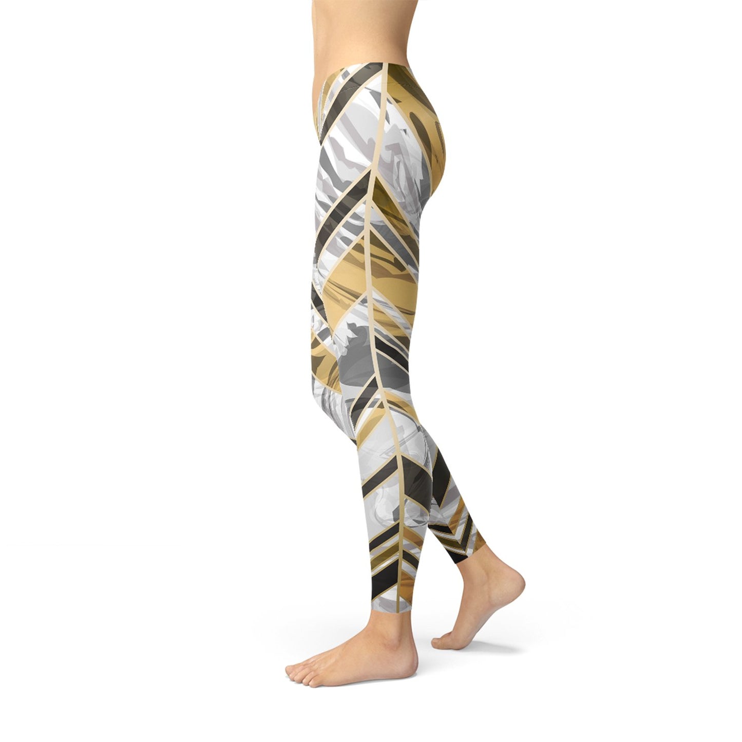 Womens White Marble w/ Black Gold Lines Leggings - Anna's Shop