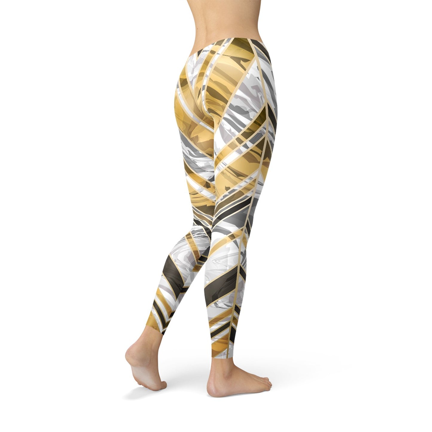 Womens White Marble w/ Black Gold Lines Leggings - Anna's Shop