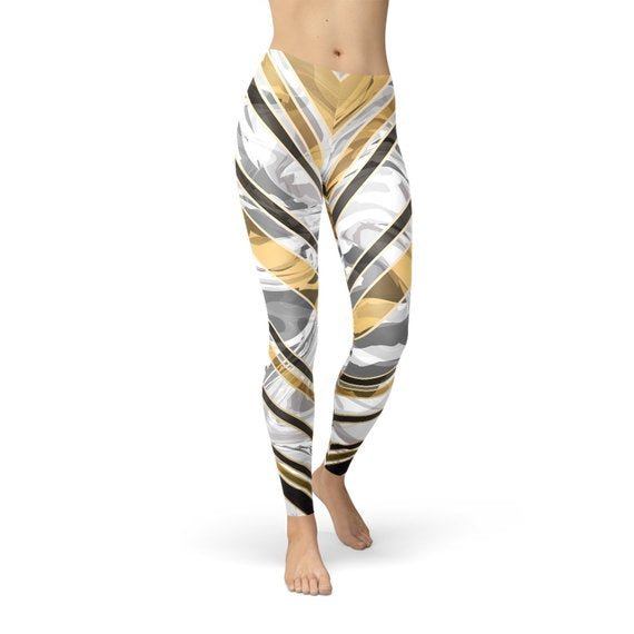 Womens White Marble w/ Black Gold Lines Leggings - Anna's Shop