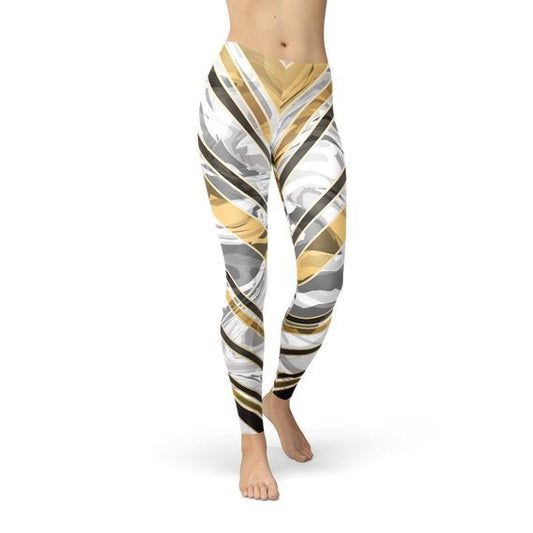 Womens White Marble w/ Black Gold Lines Leggings - Anna's Shop